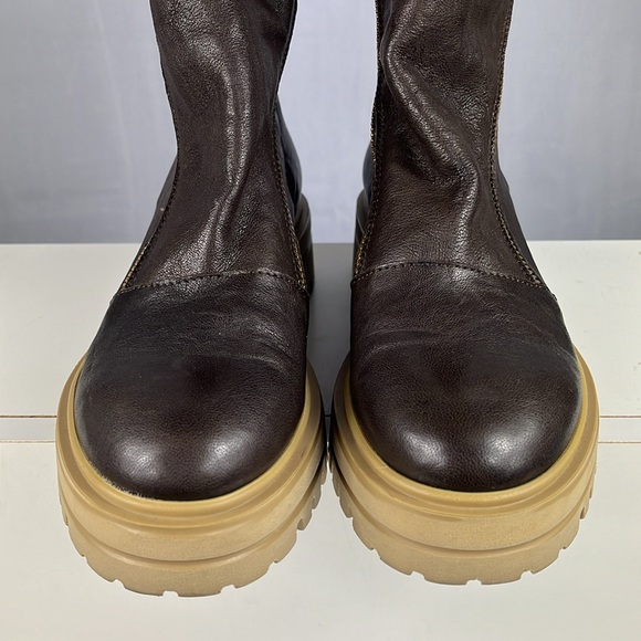 Michele Lopriore Leather Arizona Side Zip Combat Boots in Brown.